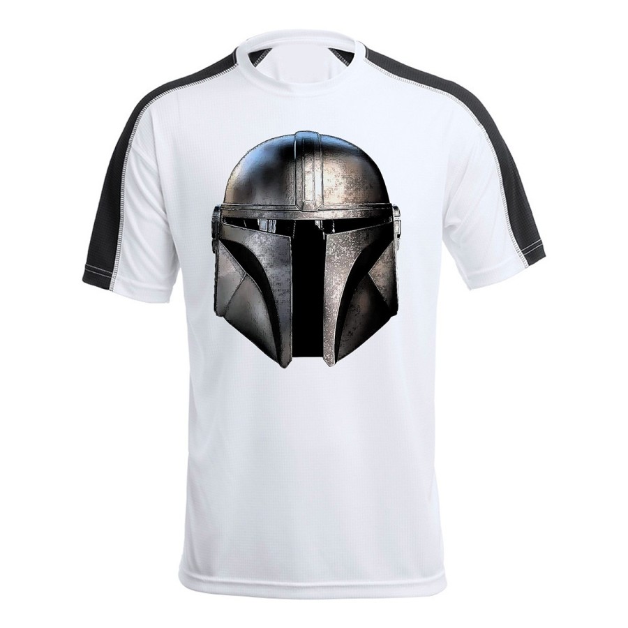 CAMISETA TÉCNICA FRANJA MANGAS NEGRA cascomando casco guerrero de las galaxias personalizada