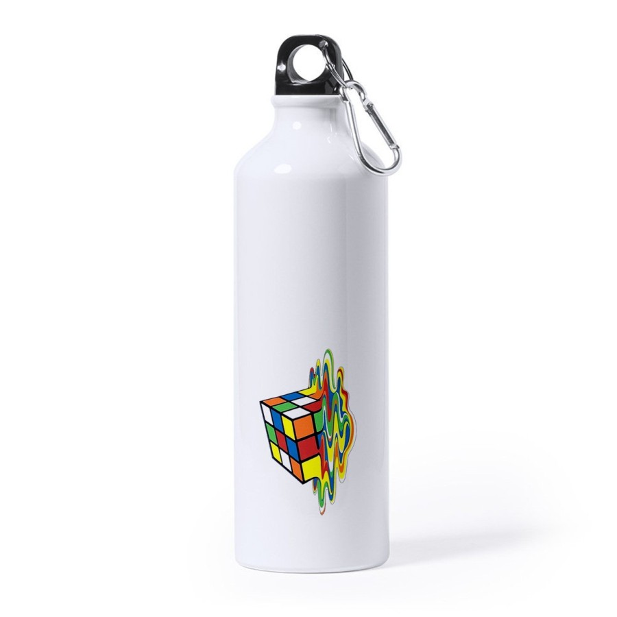 BIDON GRANDE 800 ML ACERO INOXIDABLE cubo de rubik derretido derritiendose meme deporte deportivo mosqueton botella