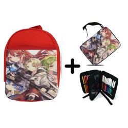 PACK MOCHILA ROJA Y ESTUCHE mushoku tensei rudeus jobless reincarnation serie material escolar