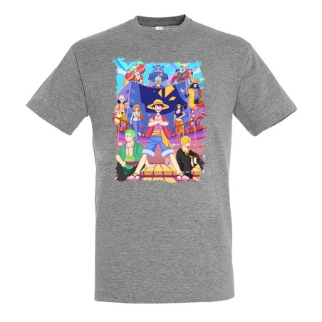 CAMISETA GRIS MEZCLA serie anime onepiece fanart personajes canicatura moda verano personalizada