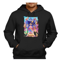 SUDADERA NEGRA CON CAPUCHA serie anime onepiece fanart personajes canicatura adulto poliester algodón personalizada