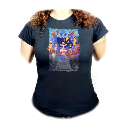CAMISETA NEGRA MUJER serie anime onepiece fanart personajes canicatura oferta personalizada