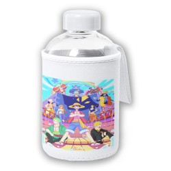 BIDON CRISTAL CON FUNDA SOFT SHELL serie anime onepiece fanart personajes canicatura tapon seguridad botella