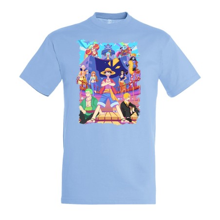 CAMISETA AZUL CIELO serie anime onepiece fanart personajes canicatura moda verano personalizada