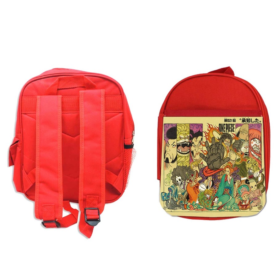 MOCHILA ROJA one piece rey pirata wano samurais katana escolar personalizado