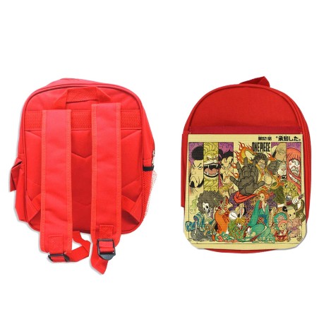 MOCHILA ROJA one piece rey pirata wano samurais katana escolar personalizado