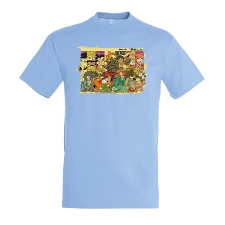 CAMISETA AZUL CIELO one piece rey pirata wano samurais katana moda verano personalizada