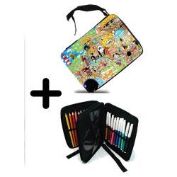 PACK MOCHILA Y ESTUCHE one piece todos minks luffy tripulación pirata material escolar