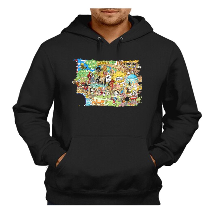 SUDADERA NEGRA CON CAPUCHA one piece todos minks luffy tripulación pirata adulto poliester algodón personalizada