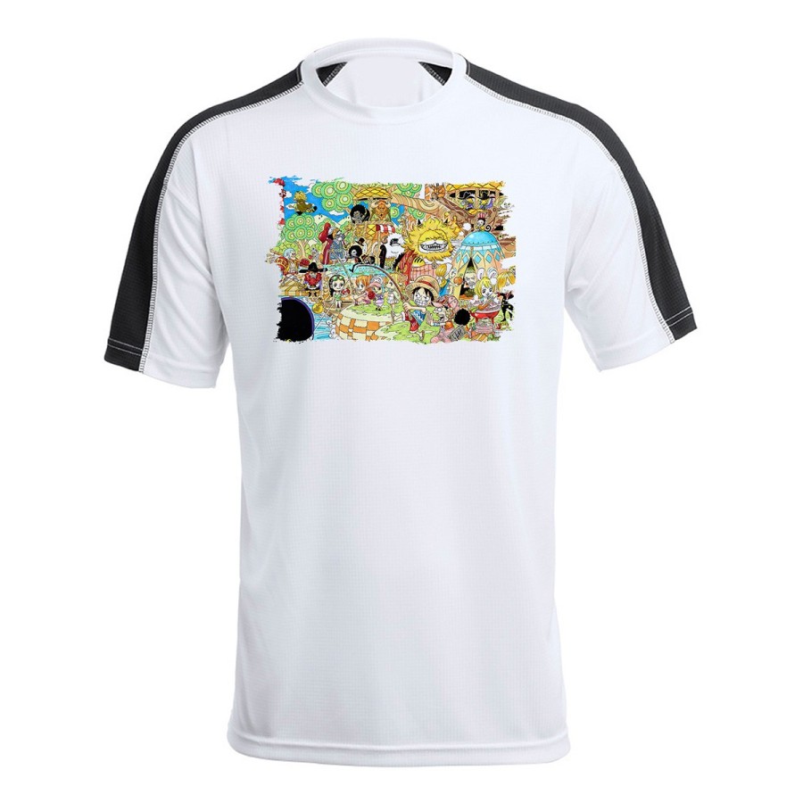 CAMISETA TÉCNICA FRANJA MANGAS NEGRA one piece todos minks luffy tripulación pirata personalizada