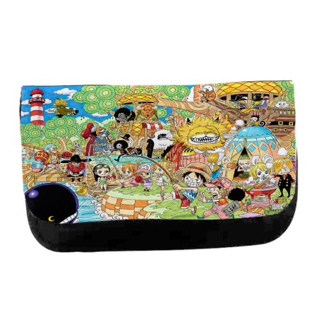 ESTUCHE NECESER DE LONA one piece todos minks luffy tripulación pirata unisex negro monedero billetera