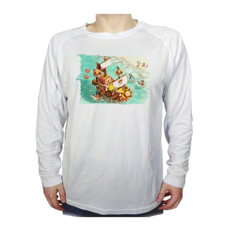 CAMISETA MANGA LARGA thousand sunny barco pirata mugiwara one piece playa personalizada