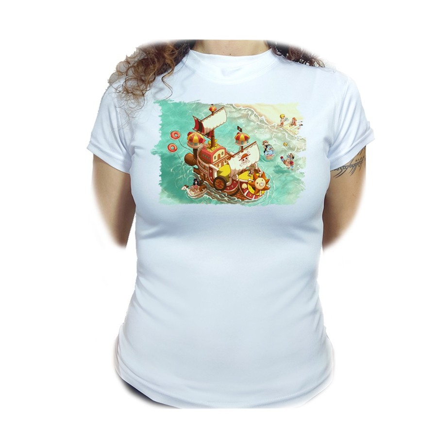 CAMISETA MUJER thousand sunny barco pirata mugiwara one piece playa moda personalizada