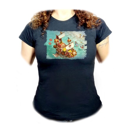 CAMISETA NEGRA MUJER thousand sunny barco pirata mugiwara one piece playa oferta personalizada