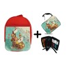 PACK MOCHILA ROJA Y ESTUCHE thousand sunny barco pirata mugiwara one piece playa material escolar