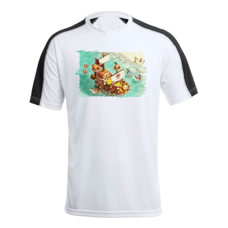 CAMISETA TÉCNICA FRANJA MANGAS NEGRA thousand sunny barco pirata mugiwara one piece playa personalizada