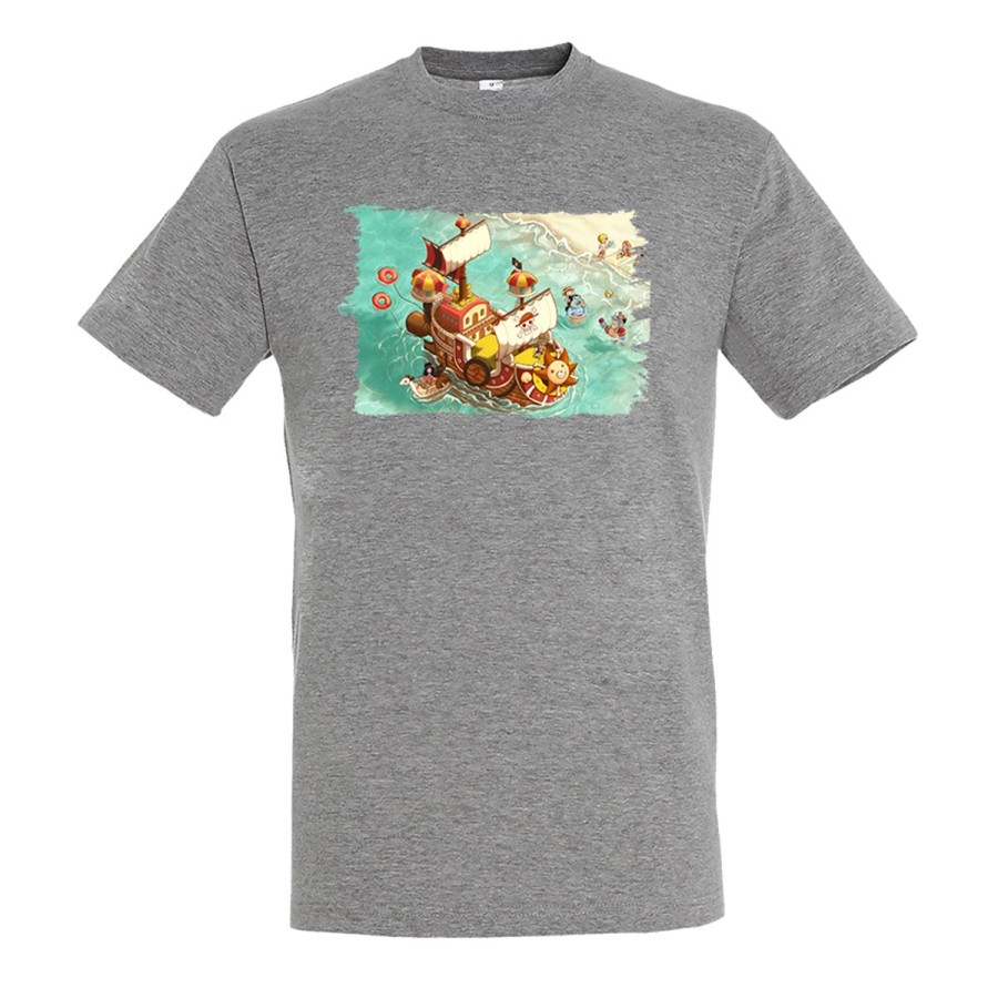 CAMISETA GRIS MEZCLA thousand sunny barco pirata mugiwara one piece playa moda verano personalizada