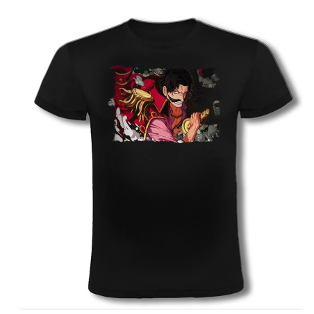 CAMISETA NEGRA one piece rey pirata gold d. roger luffy espada moda verano personalizada