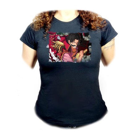 CAMISETA NEGRA MUJER one piece rey pirata gold d. roger luffy espada oferta personalizada