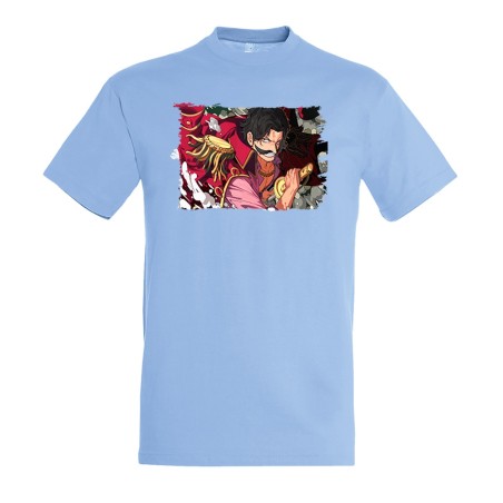 CAMISETA AZUL CIELO one piece rey pirata gold d. roger luffy espada moda verano personalizada