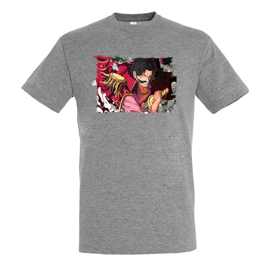 CAMISETA GRIS MEZCLA one piece rey pirata gold d. roger luffy espada moda verano personalizada