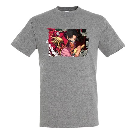 CAMISETA GRIS MEZCLA one piece rey pirata gold d. roger luffy espada moda verano personalizada