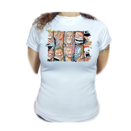 CAMISETA MUJER one piece piratas peor generación luffy franjas moda personalizada