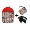 PACK MOCHILA ROJA Y ESTUCHE one piece piratas peor generación luffy franjas material escolar