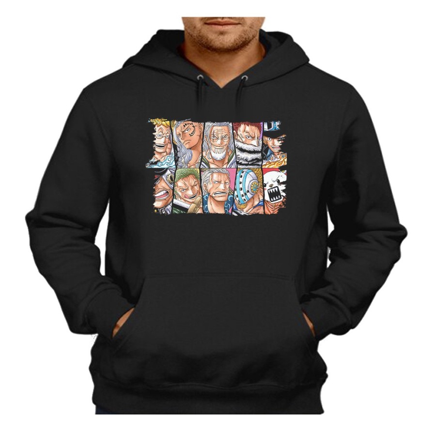 SUDADERA NEGRA CON CAPUCHA one piece piratas peor generación luffy franjas adulto poliester algodón personalizada