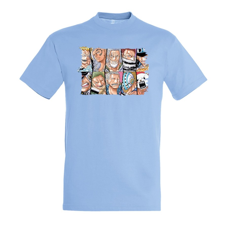 CAMISETA AZUL CIELO one piece piratas peor generación luffy franjas moda verano personalizada
