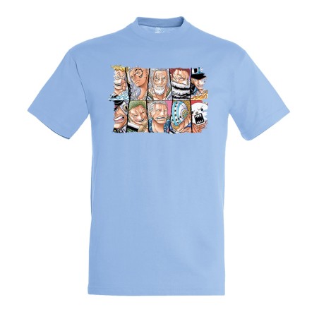 CAMISETA AZUL CIELO one piece piratas peor generación luffy franjas moda verano personalizada