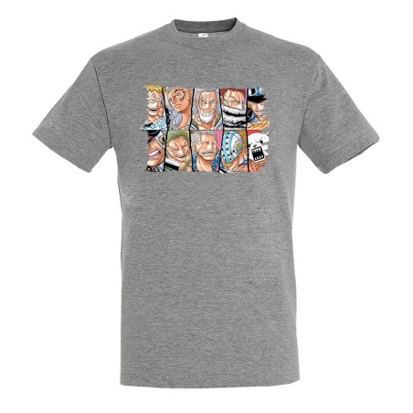 CAMISETA GRIS MEZCLA one piece piratas peor generación luffy franjas moda verano personalizada