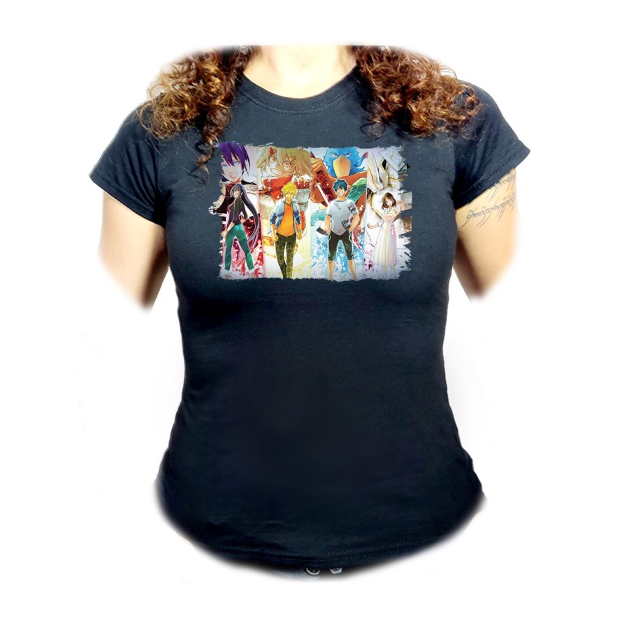 CAMISETA NEGRA MUJER sangri la frontier serie personajes v mmorpg jrpg oferta personalizada