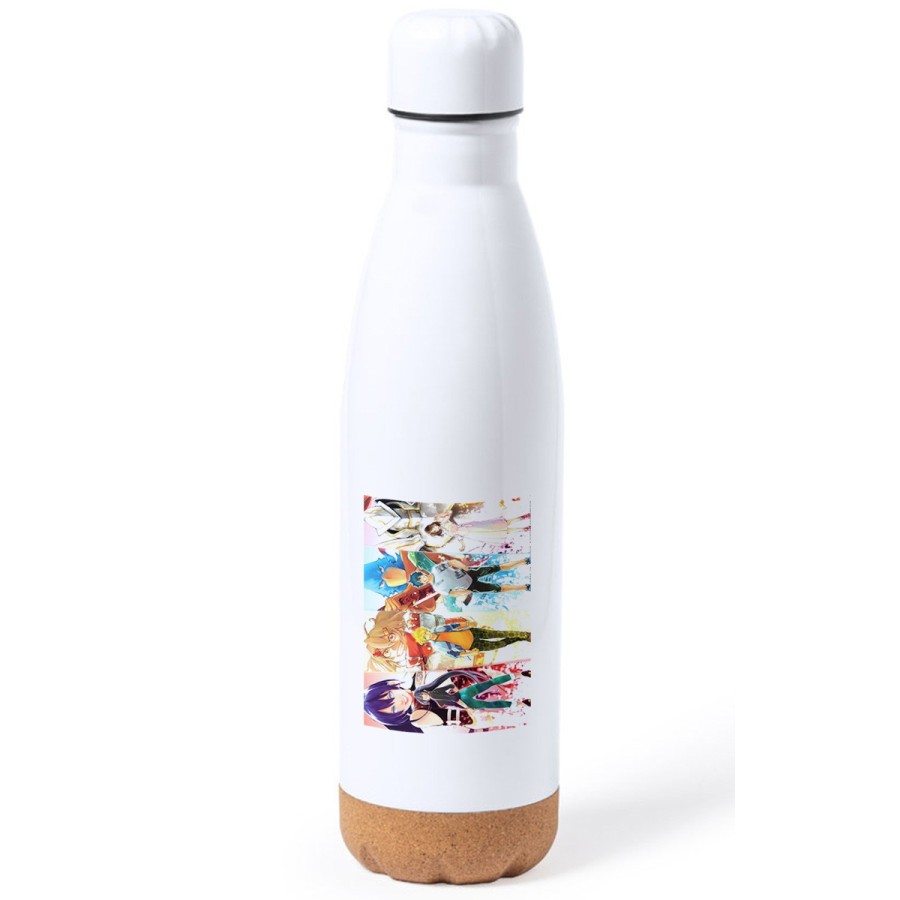 BIDON 750 ML ACERO INOXIDABLE ADORNO DE CORCHO sangri la frontier serie personajes v mmorpg jrpg tapon botella