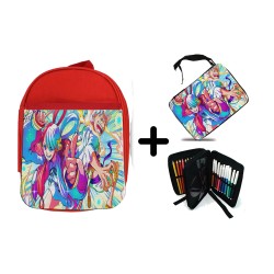 PACK MOCHILA ROJA Y ESTUCHE uta y luffy gear 5 pelicula peli red onepiece material escolar