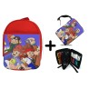 PACK MOCHILA ROJA Y ESTUCHE Los diminutos serie retro personajes caricaturas material escolar