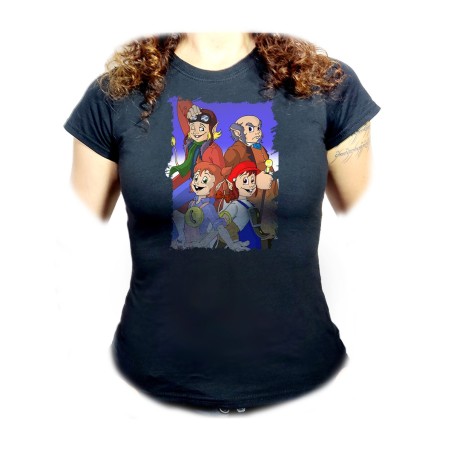 CAMISETA NEGRA MUJER Los diminutos serie retro personajes caricaturas oferta personalizada