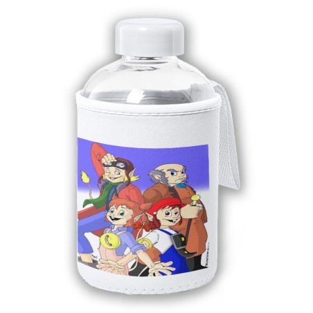 BIDON CRISTAL CON FUNDA SOFT SHELL Los diminutos serie retro personajes caricaturas tapon seguridad botella