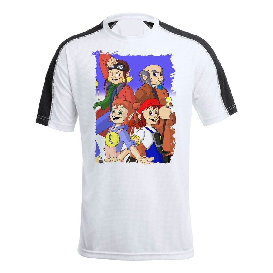 CAMISETA TÉCNICA FRANJA MANGAS NEGRA Los diminutos serie retro personajes caricaturas personalizada