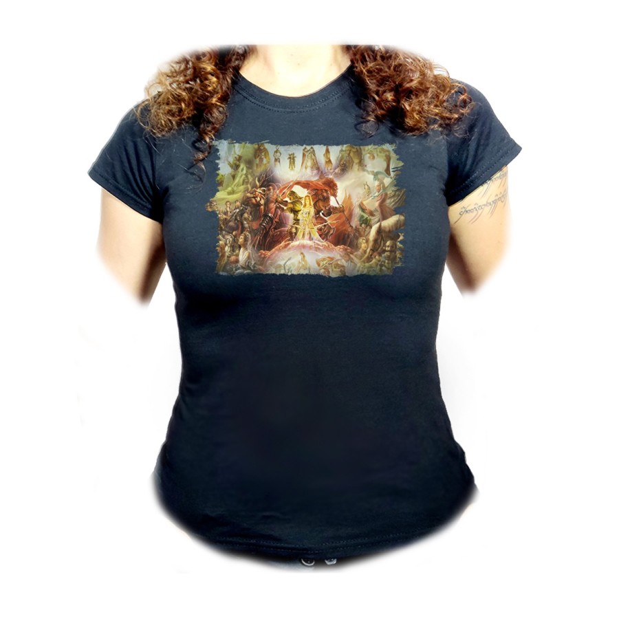 CAMISETA NEGRA MUJER leyenda heroe verde saga videojuego diosa princesa oferta personalizada