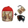 PACK MOCHILA ROJA Y ESTUCHE leyenda heroe verde saga videojuego diosa princesa material escolar