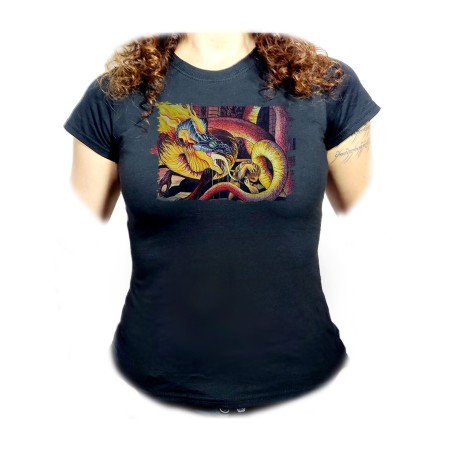 CAMISETA NEGRA MUJER leyenda heroe verde dragon jefe mazmorra saga princesa oferta personalizada