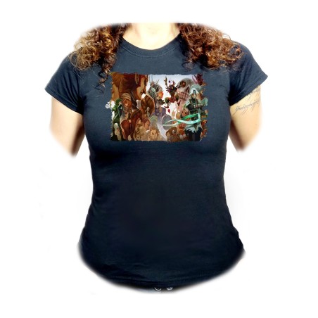 CAMISETA NEGRA MUJER leyenda heroe verde personajes sagas princesa malvado oferta personalizada