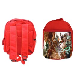 PACK MOCHILA ROJA Y ESTUCHE leyenda heroe verde personajes sagas princesa malvado material escolar