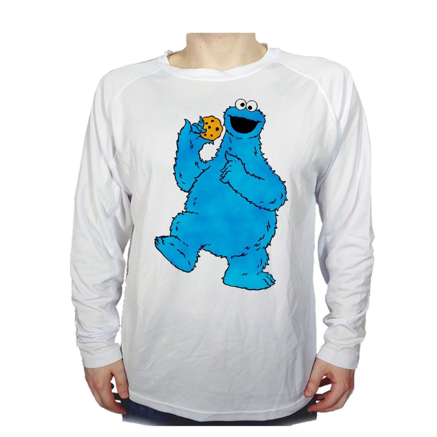 CAMISETA MANGA LARGA monstruo comedor de galletas peludo azul niños personalizada