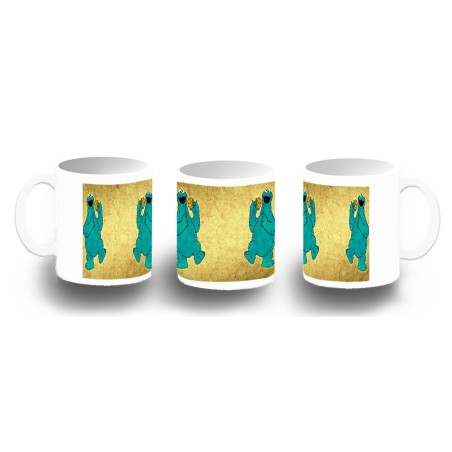 TAZA FOTOLUMINISCENTE monstruo comedor de galletas peludo azul niños BRILLA OSCURIDAD