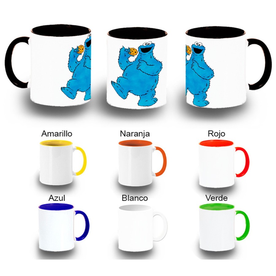 TAZA COLORES monstruo comedor de galletas peludo azul niños color personalizada