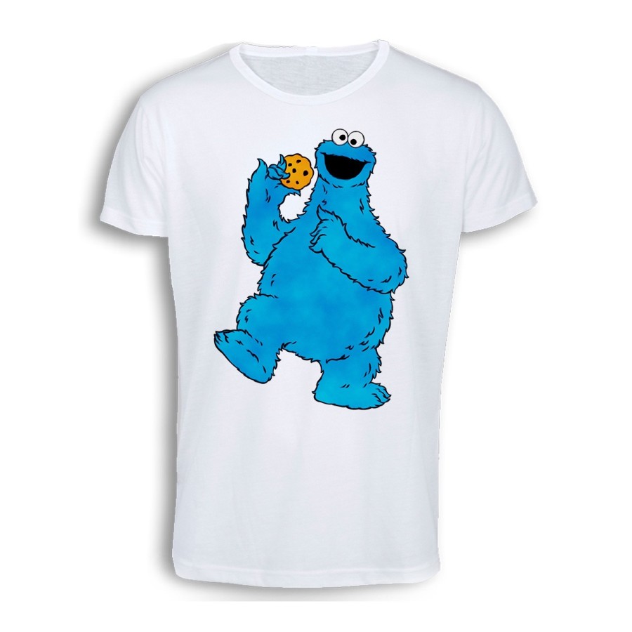 CAMISETA TACTO ALGODÓN monstruo comedor de galletas peludo azul niños cómoda personalizada