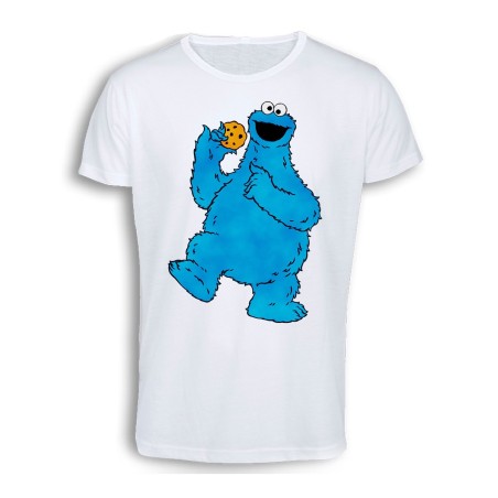 CAMISETA TACTO ALGODÓN monstruo comedor de galletas peludo azul niños cómoda personalizada