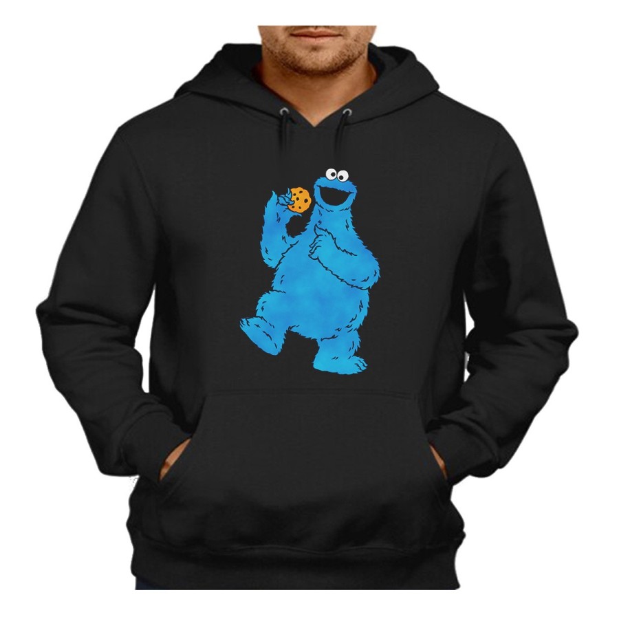 SUDADERA NEGRA CON CAPUCHA monstruo comedor de galletas peludo azul niños adulto poliester algodón personalizada